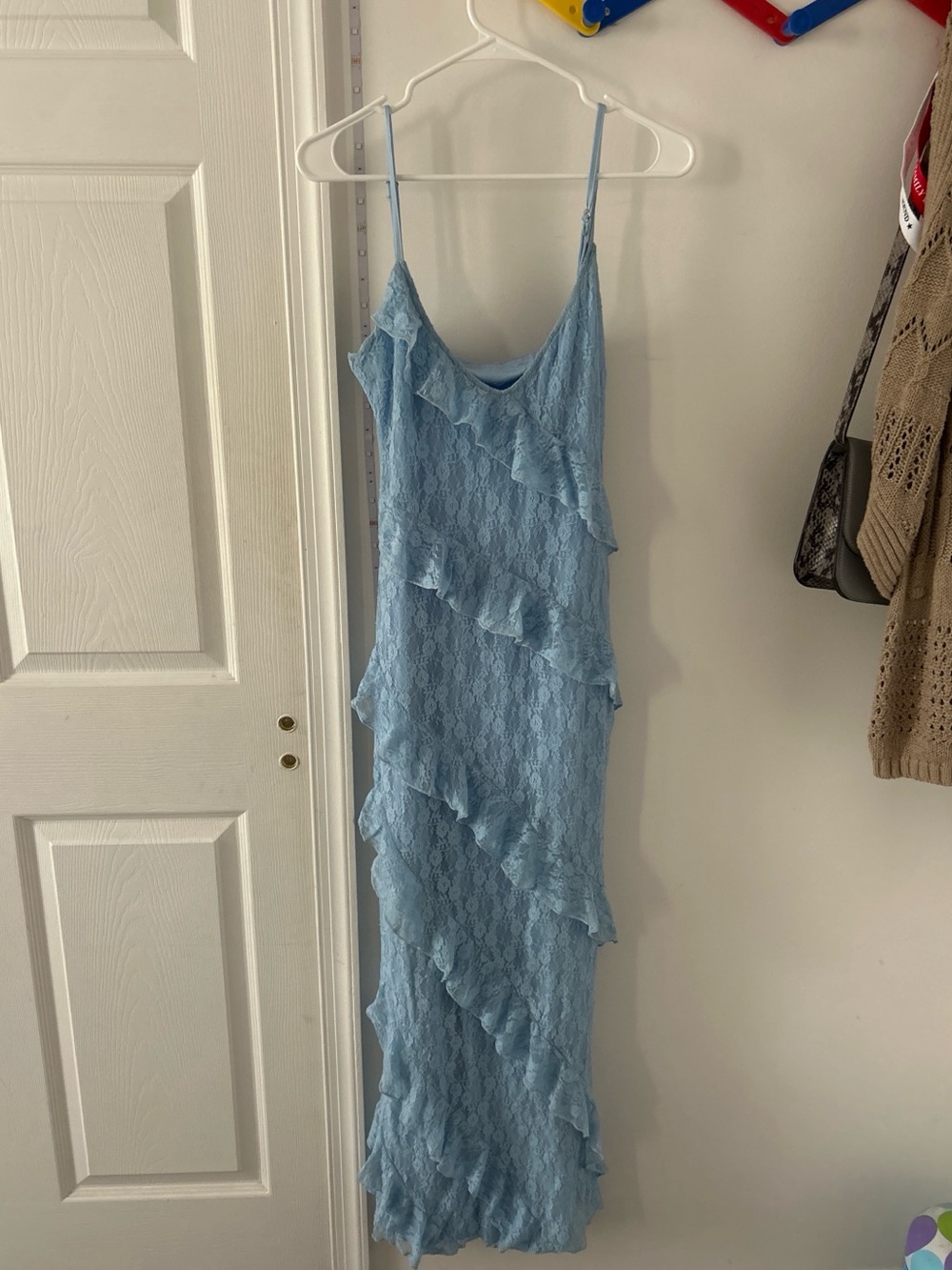 Amazon Light Blue Lace Maxi Dress with Ruffled Tiers